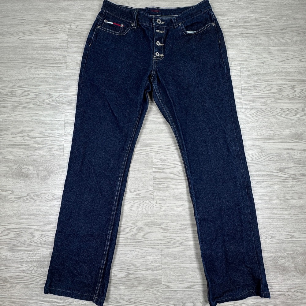 Tommy Jeans Women's Denim Pants Straight Leg Dark Wash Indigo Size 11 Button Fly